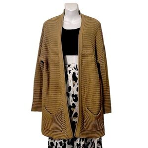 Twik Women’s Mid Length Open Dejon Mustard Gold Color Knit Cardigan Sweater Sz M